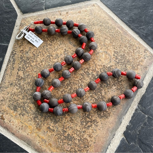 Elegant Matte finish cappuccino Jasper & Red coral Beaded Necklace 25” long